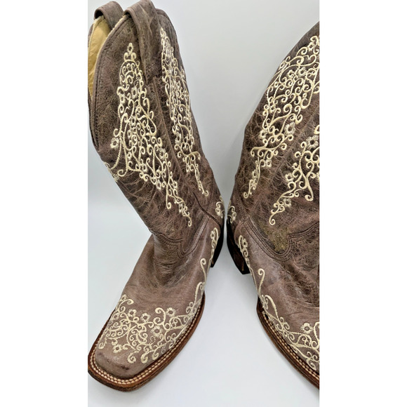 Corral Women's Crater Bone Embroidery Brown Square Toe Boots A2663 9M Wedding - Picture 6 of 16